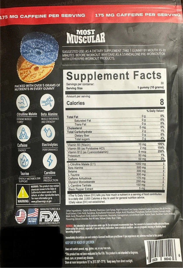 Most Muscular | Preworkout Gummies 30 CT | 175 mg